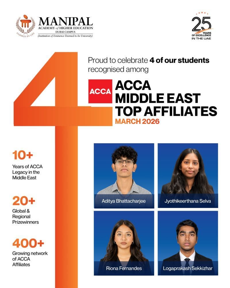 Four MAHE Dubai Students Recognised Among ACCA Middle East Top Affiliates